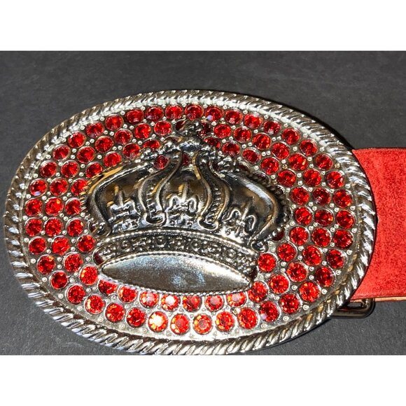 Red Rhinestone Crown Belt Buckle Genuine Leather Belt 30 In Sparkle Queen Jewels main image 7
